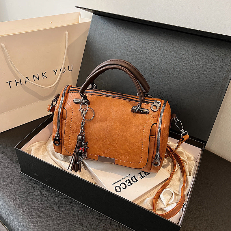 Sac Polochon Vintage en Cuir PU – Sac Fourre-Tout & Bandoulière Tendance