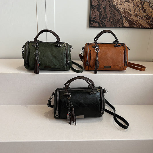 Sac Polochon Vintage en Cuir PU – Sac Fourre-Tout & Bandoulière Tendance