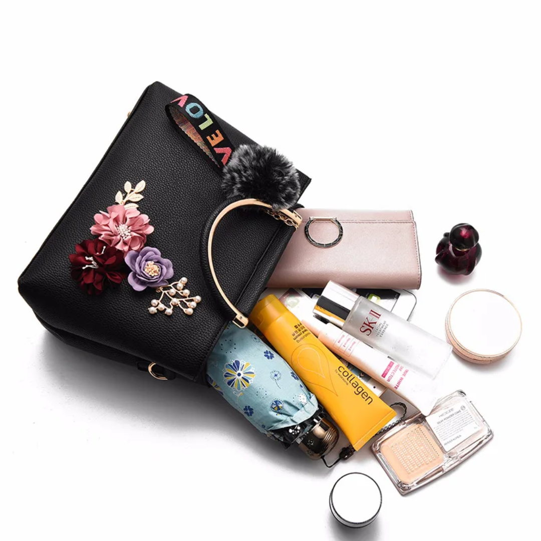 Sac à Main Trapèze Floral en Cuir PU – Sac Fourre-Tout Élégant & Bandoulière
